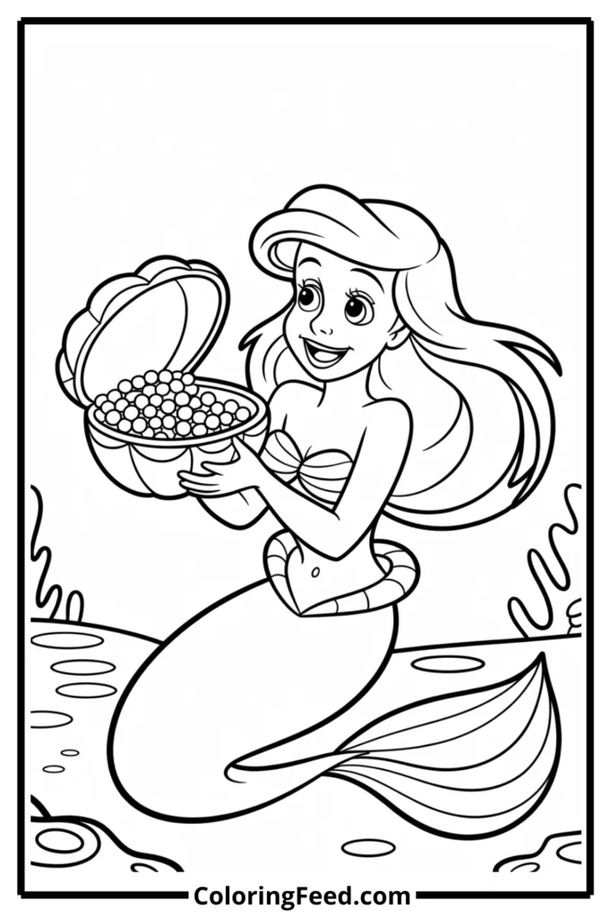 Ariel with Seashell Treasure Box Coloring Page