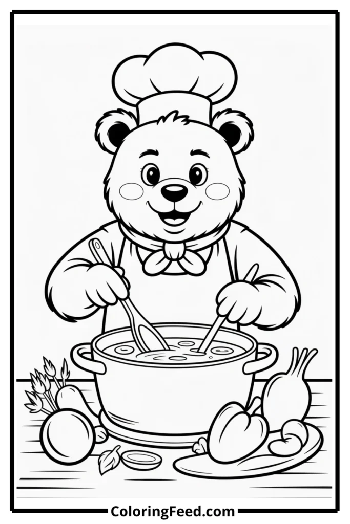 Bear Chef Cooking Coloring Page