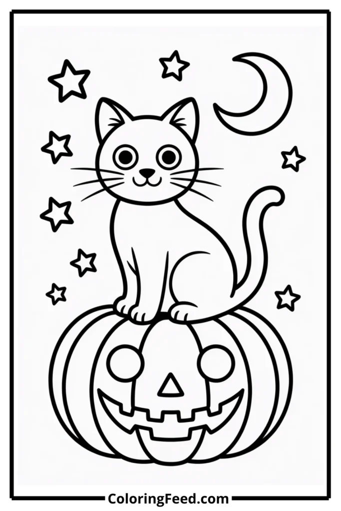 Black Cat on Pumpkin Coloring Pages