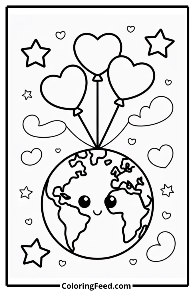 Chibi Earth with Balloons Coloring Pages