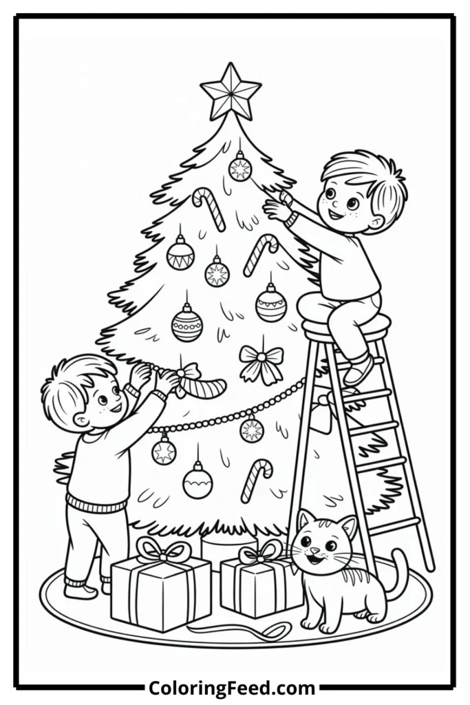 Christmas Tree Decorating Coloring Pages