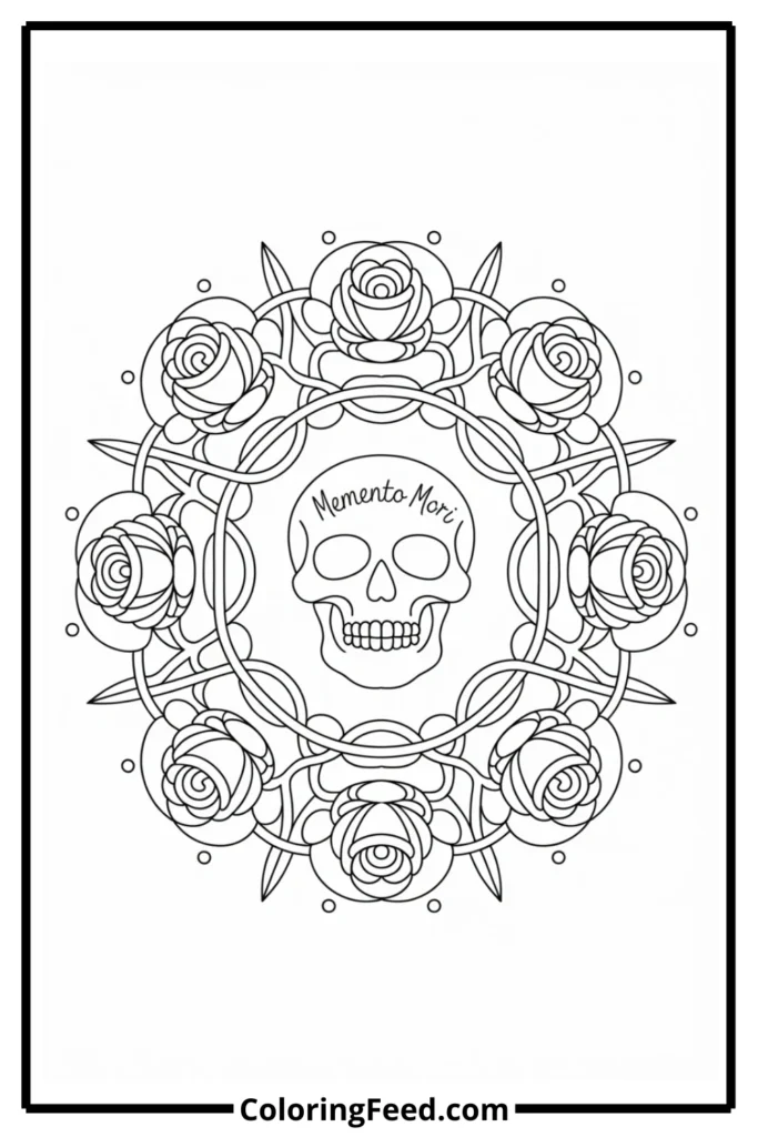 Dark Roses Mandala Coloring Page