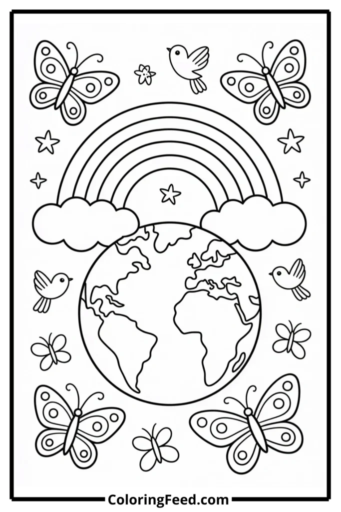 Earth with Rainbow Coloring Pages