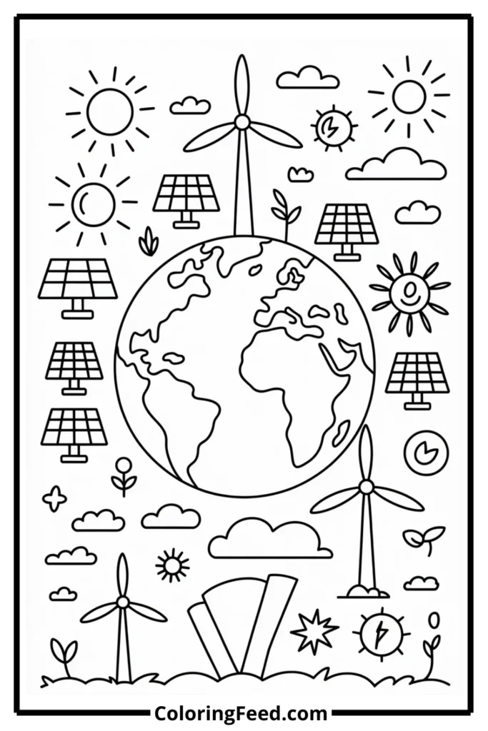 Earth with Wind Turbines Coloring Pages
