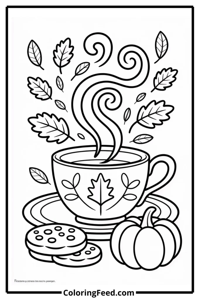 Fall Tea Time Coloring Page