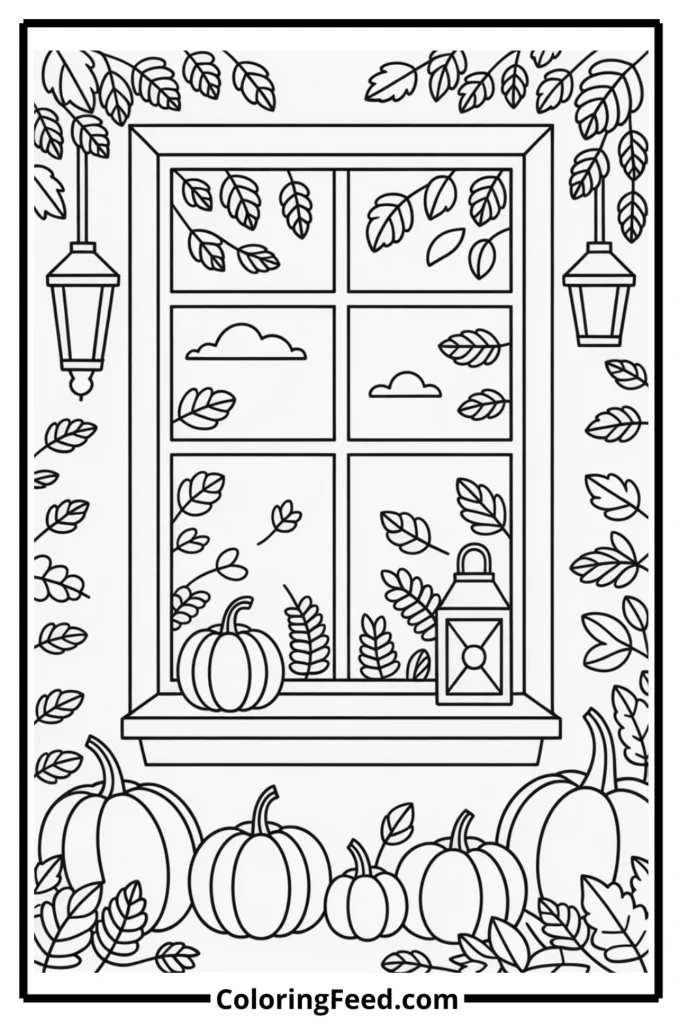 Fall Window View Coloring Page