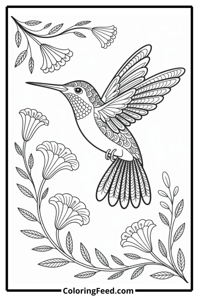 Hummingbird & Flowers Adult Coloring Pages