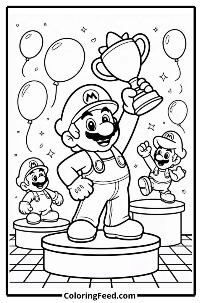 Mario Celebrating Victory Coloring Page