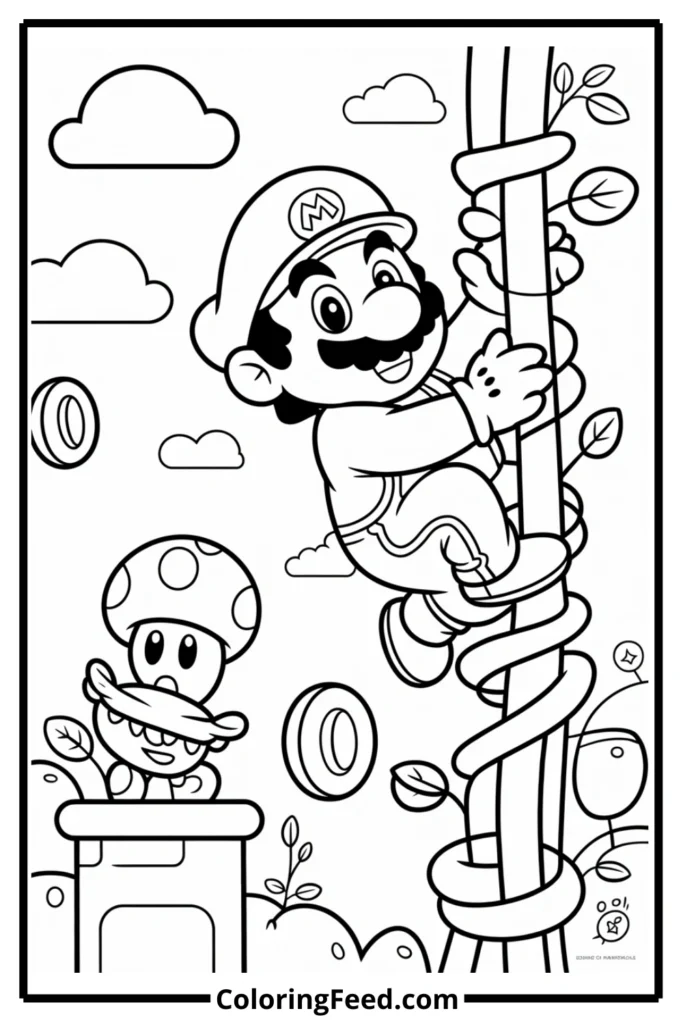 Mario Climbing Vines Coloring Page