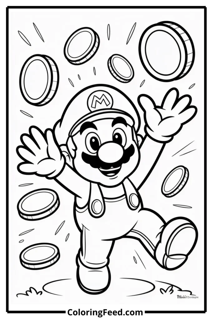 Mario Coin Grab Coloring Page