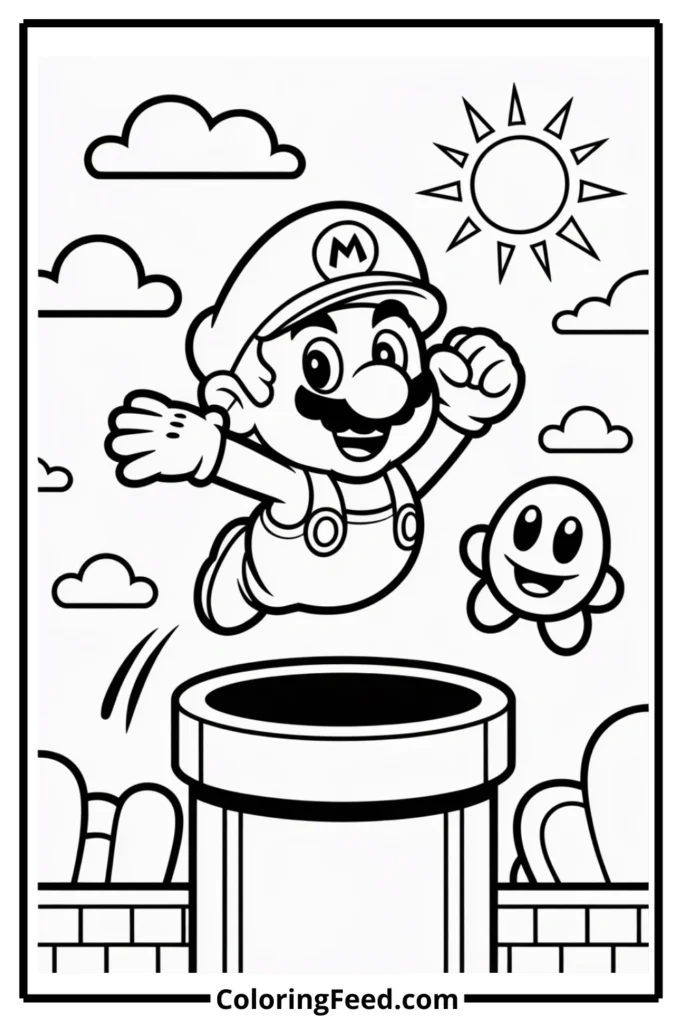 Mario Pipe Jump Coloring Page