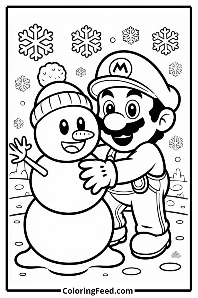Mario Snow Adventure Coloring Page