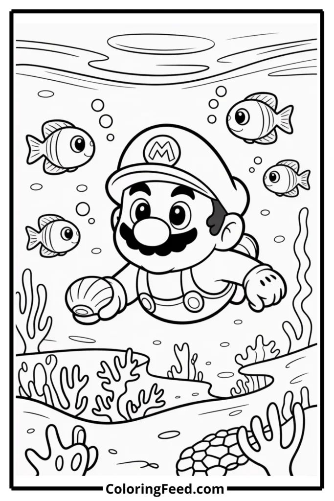 Mario Underwater Coloring Page