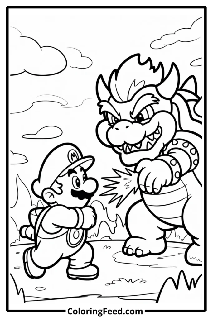 Mario and Bowser Battle Coloring Page