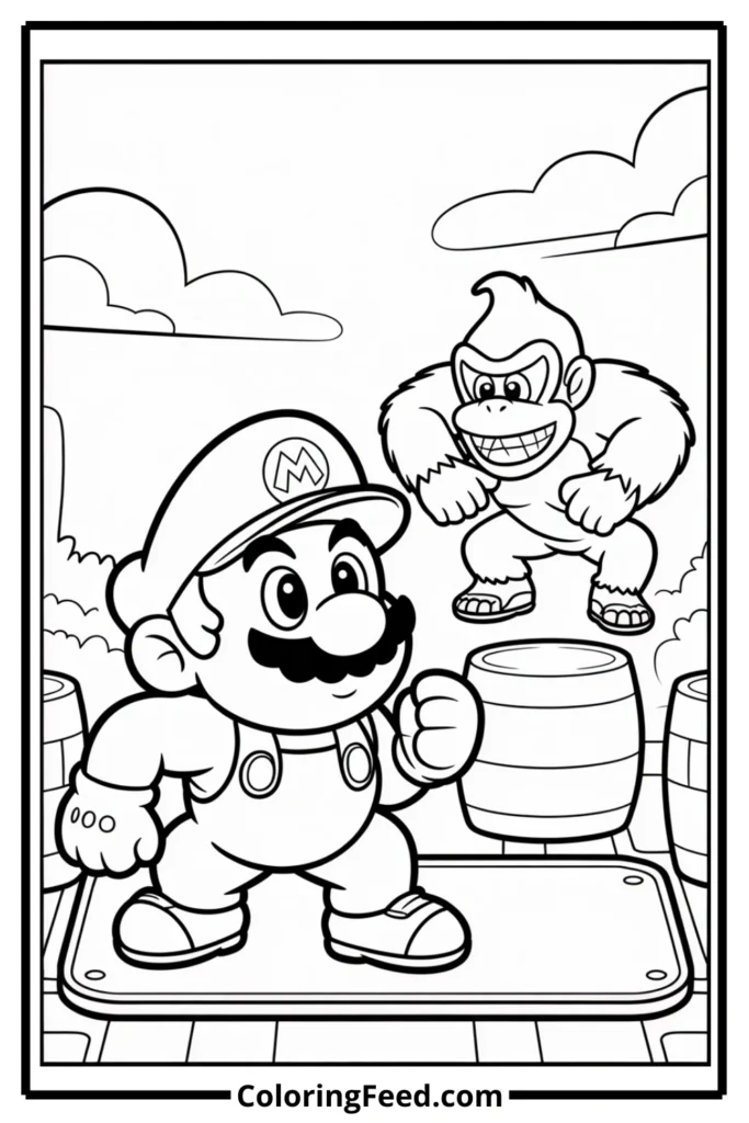 Mario and Donkey Kong Coloring Page