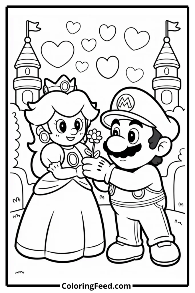 Mario and Princess Peach Coloring Page