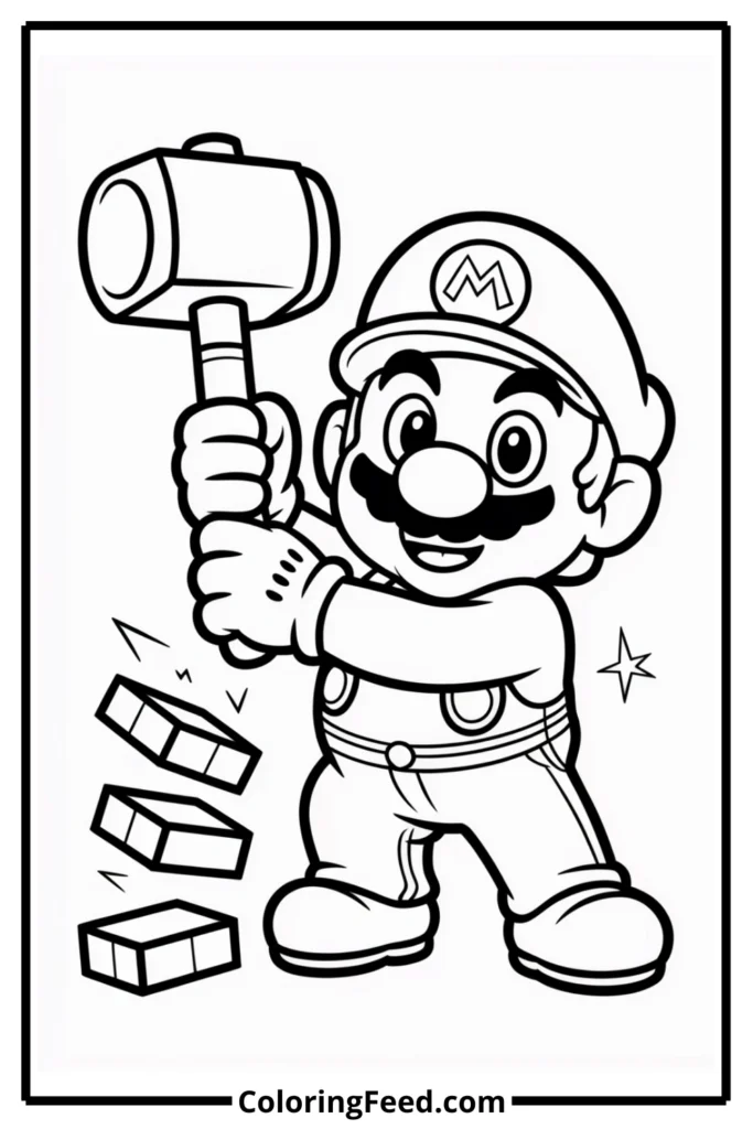 Mario with Hammer Coloring Page