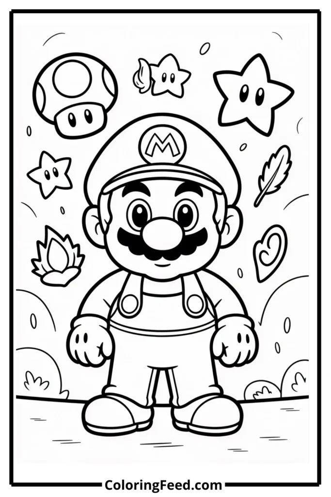 Mario with Power-Ups Coloring Page