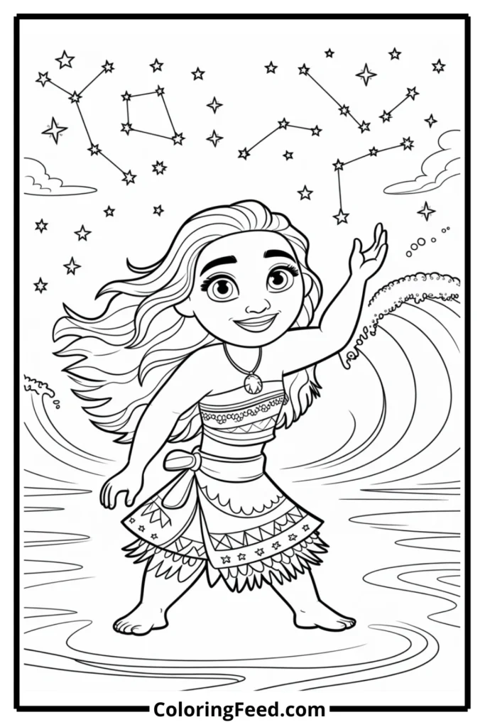 Moana Starry Sky Coloring Page