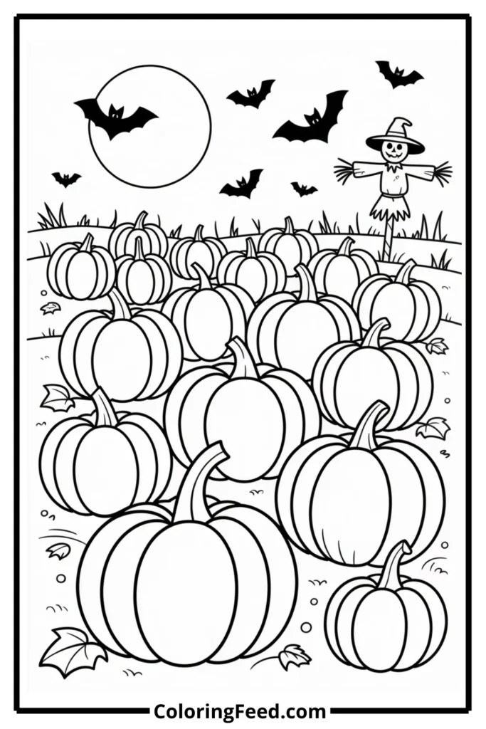 Pumpkin Patch at Night Coloring Pages