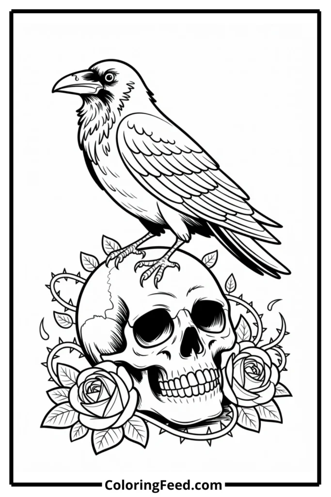 Raven on Skull Coloring Page