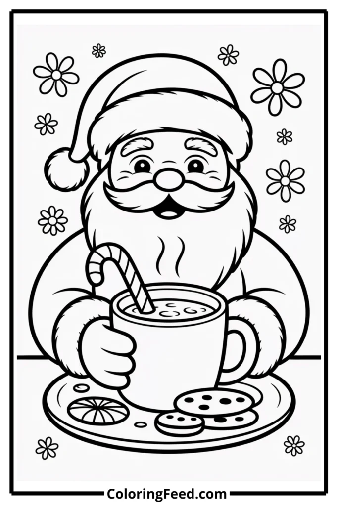 Santa Drinking Hot Cocoa Coloring Pages