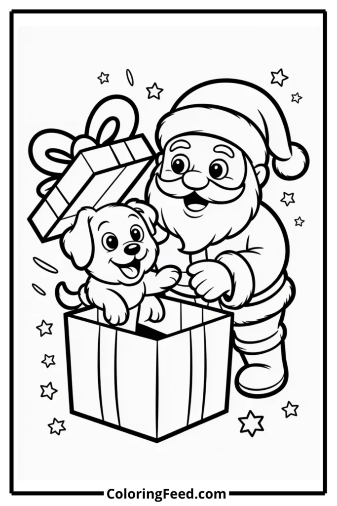 Santa Giving Puppy as Gift Coloring Pages
