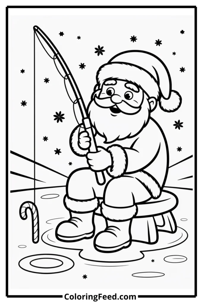 Santa Ice Fishing Coloring Pages