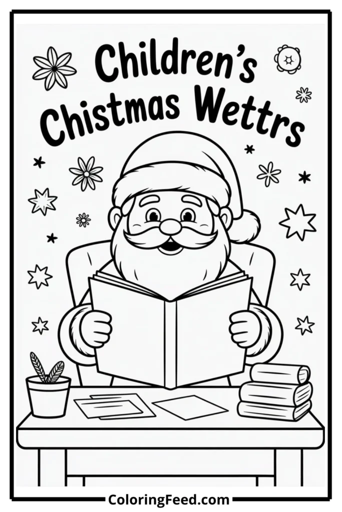 Santa Reading Letters Coloring Pages