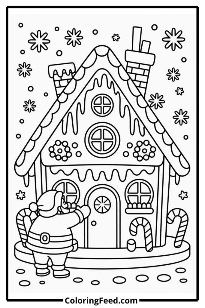 Santa and Gingerbread House Coloring Pages