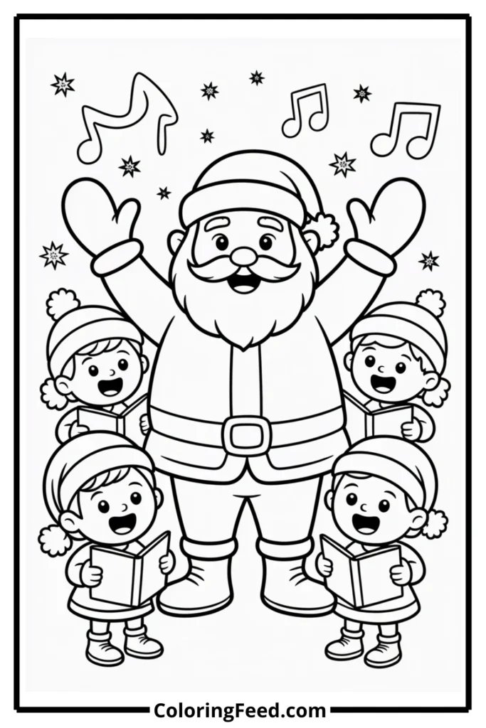 Santa and Kids Singing Carols Coloring Pages
