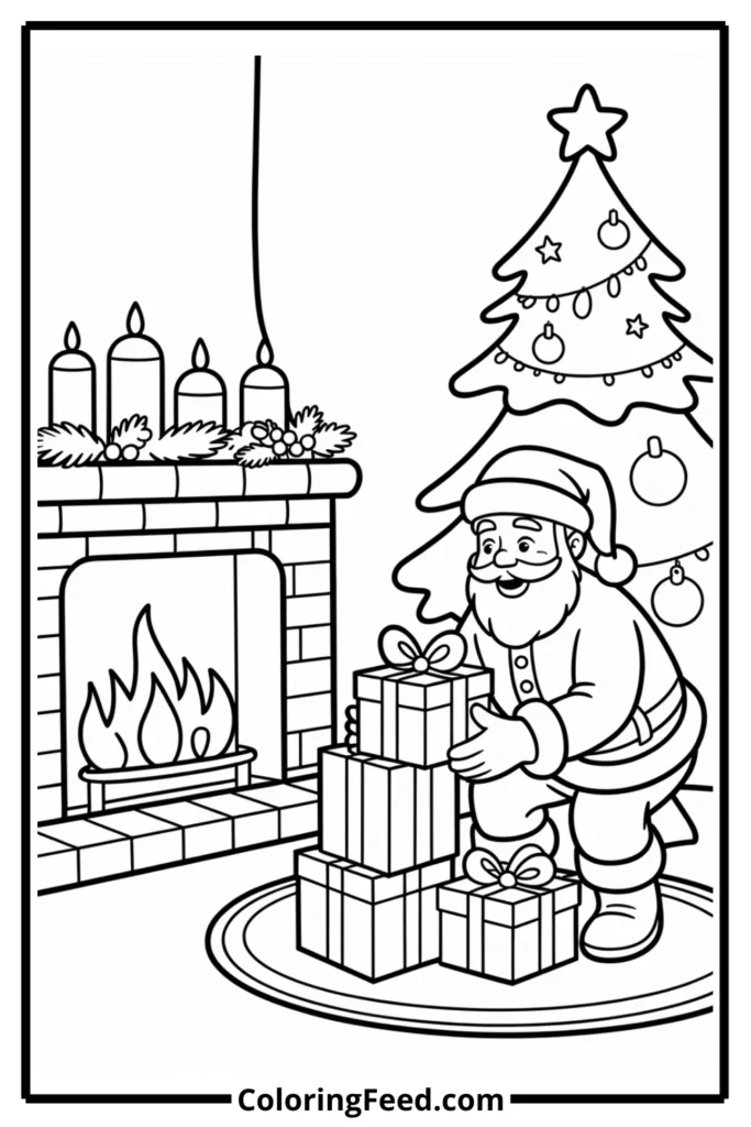 Santa by Fireplace Coloring Pages