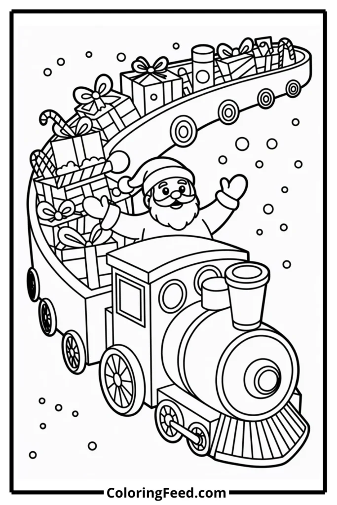 Santa with Christmas Train Coloring Pages