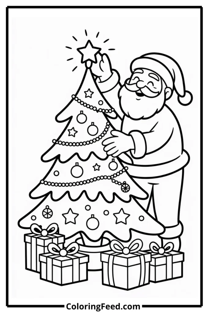Santa with Christmas Tree Coloring Pages