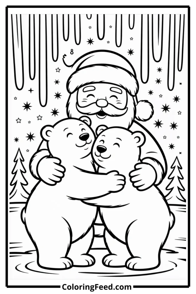 Santa with Polar Bears Coloring Pages