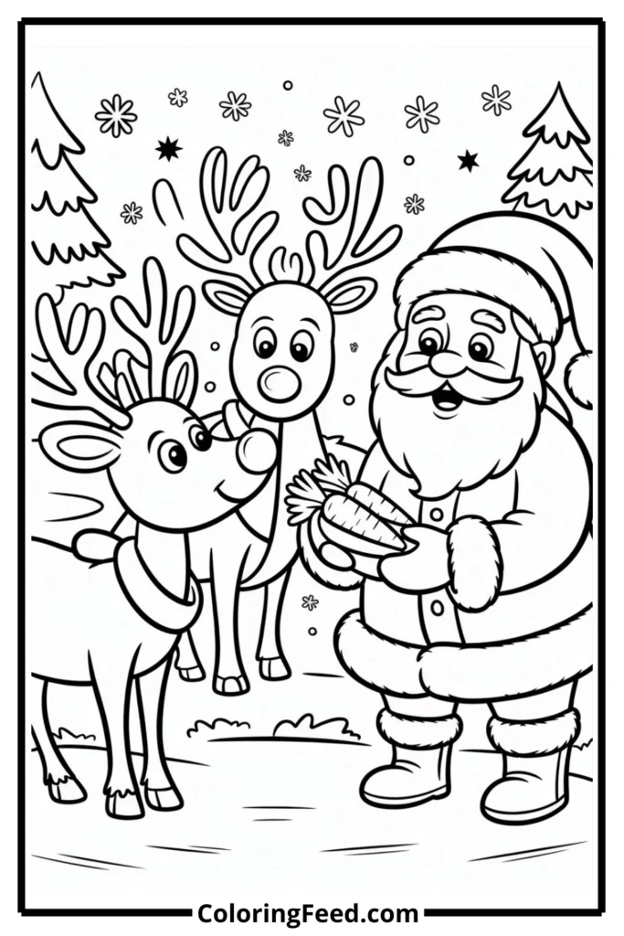 Santa with Reindeer Coloring Pages