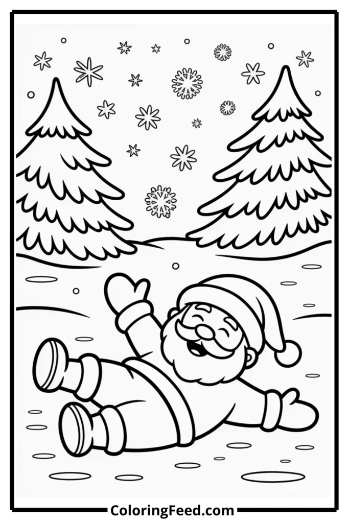 Santa with Snow Angels Coloring Pages