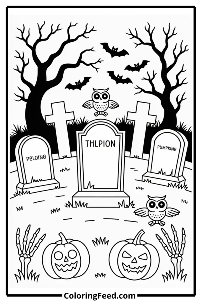 Spooky Graveyard Coloring Pages
