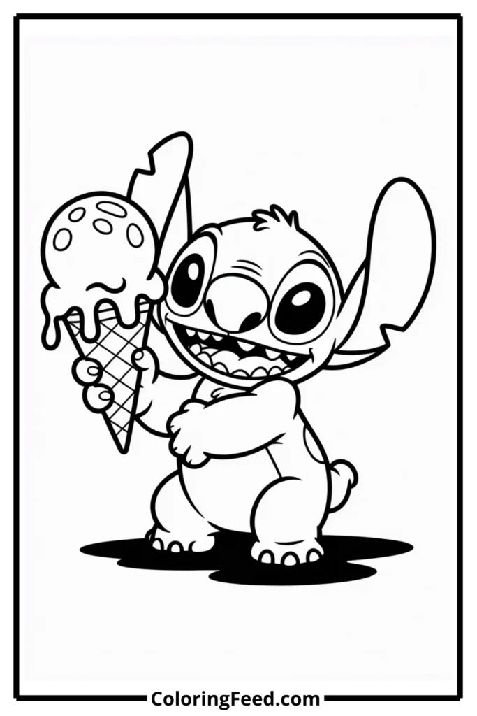 Stitch Eating Ice Cream Coloring Pages