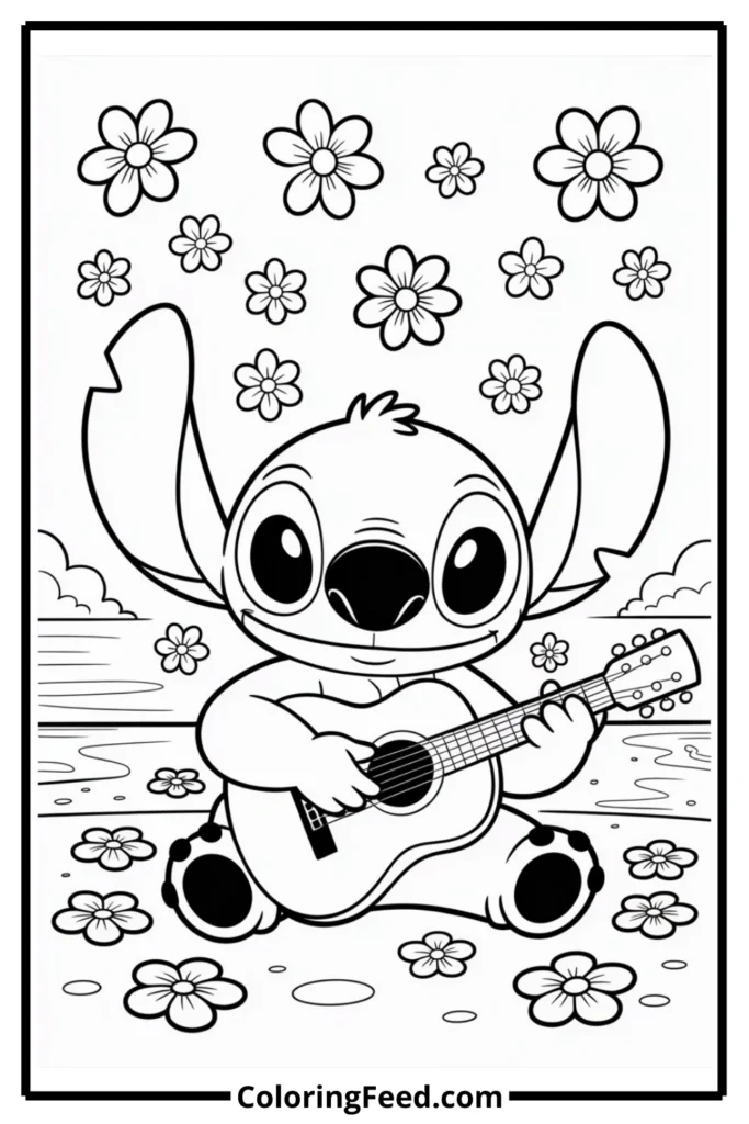 Stitch Playing Guitar Coloring Pages