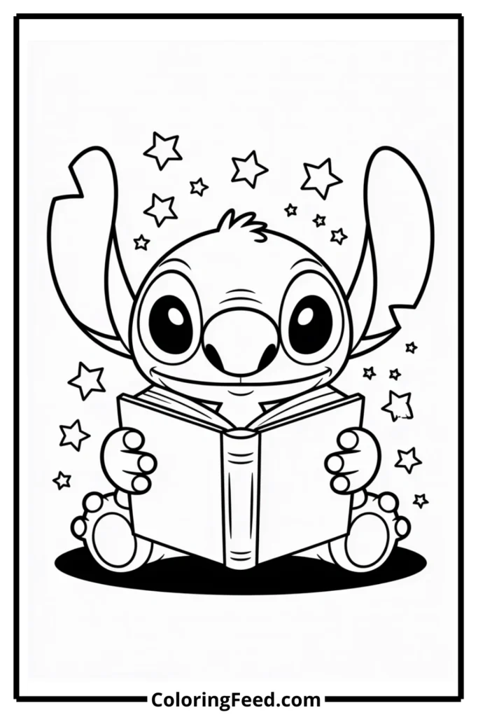 Stitch Reading Coloring Pages