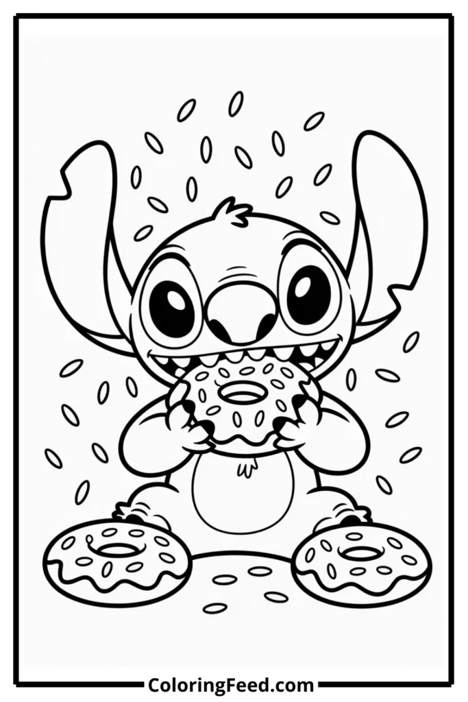 Stitch with Donuts Coloring Pages
