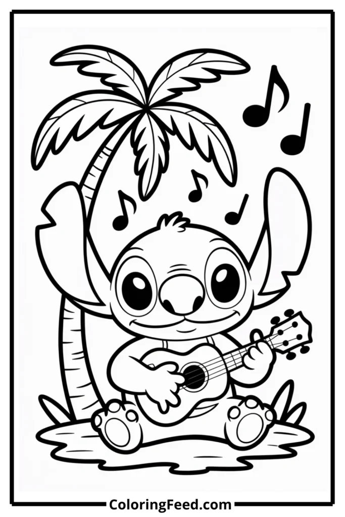 Stitch with Ukulele Coloring Pages