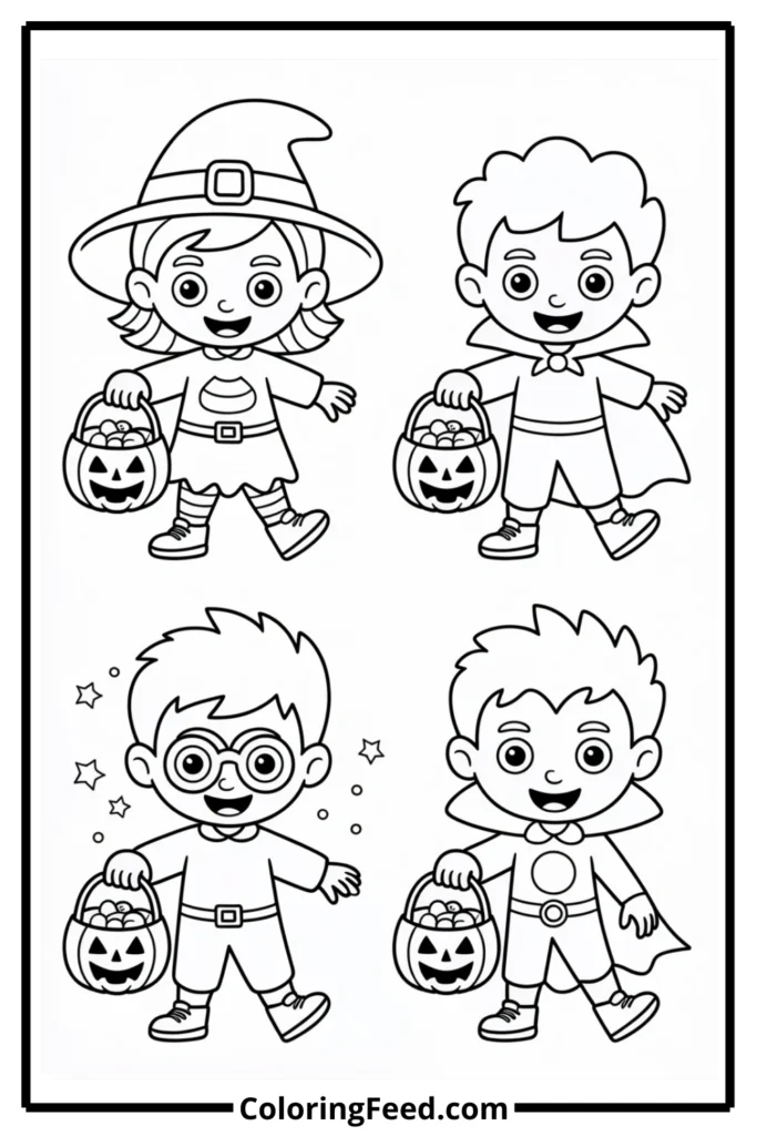 Trick-or-Treating Kids Coloring Pages