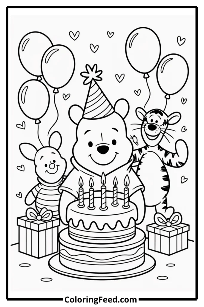 Winnie the Pooh Birthday Party Coloring Page