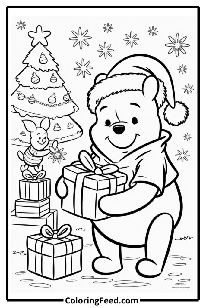 Winnie the Pooh Christmas Coloring Page