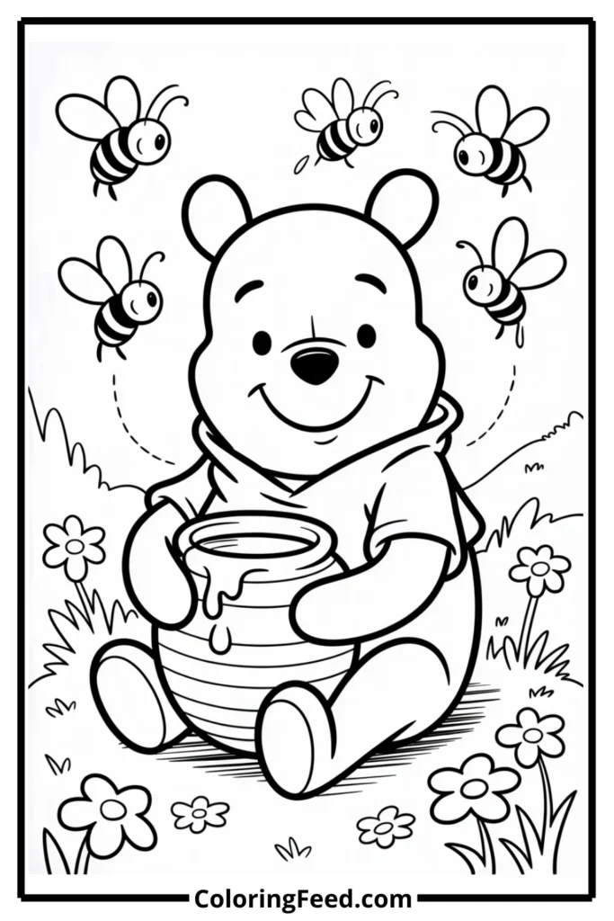 Winnie the Pooh Honey Pot Coloring Page