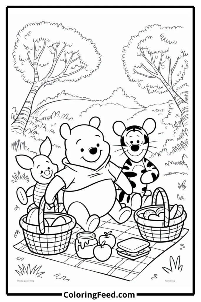 Winnie the Pooh Picnic Coloring Page