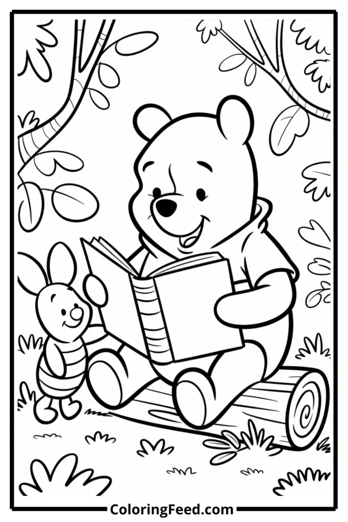 Winnie the Pooh Reading Coloring Page