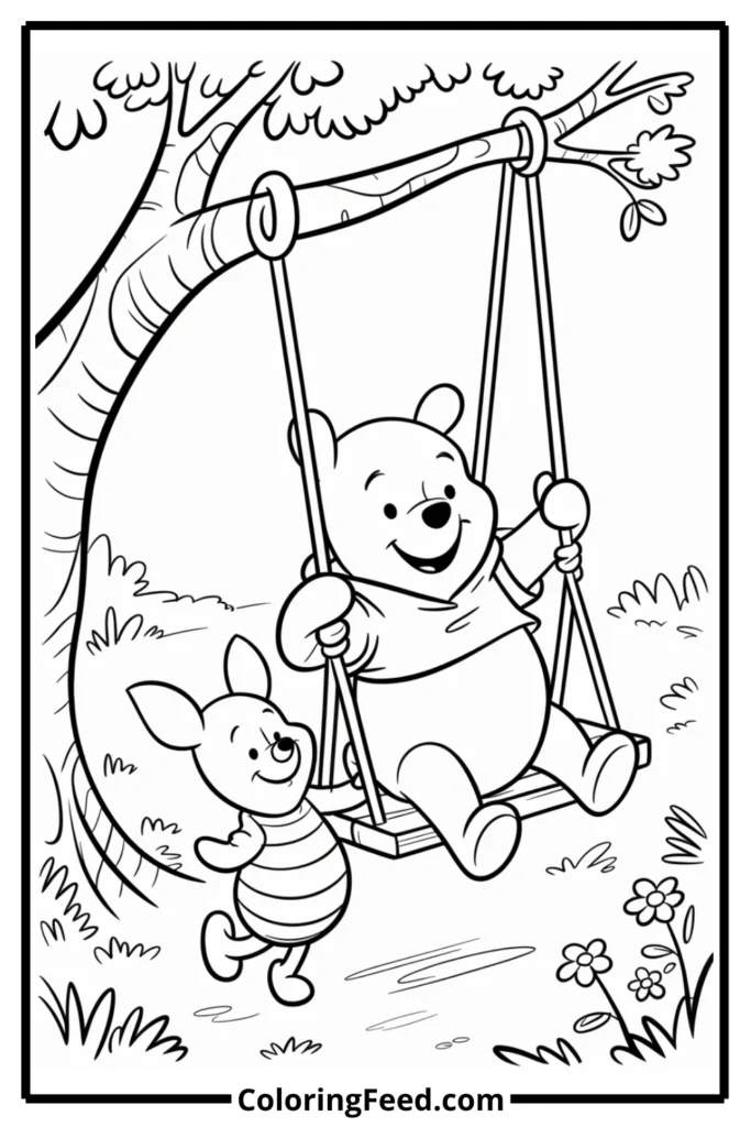 Winnie the Pooh Swing Coloring Page
